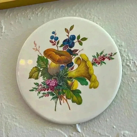 VINTAGE H&R JOHNSON 6" Mushroom  COLLECTIBLE ROUND TILE Hyalyn Trivet - Picture 1 of 4
